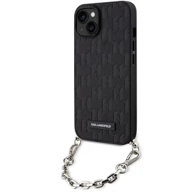 Karl Lagerfeld KLHCP14SSACKLHPK iPhone 14 6.1" juodas/juodas hardcase Saffiano Monograma Grandinė