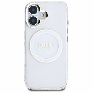 Guess IML Metal Colored Circle Classic Logo Magnetinis dėklas telefonui iPhone 16 - baltas