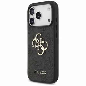 Guess PU 4G Metal Logo dėklas Apple iPhone 18 Pro, pilkas