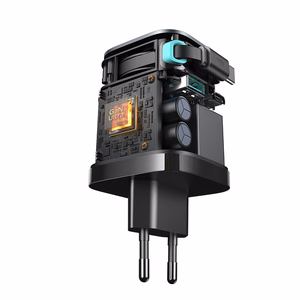 Joyroom JR-TCL02 65W USB-A USB-C GaN įkroviklis su įmontuotu USB-C kabeliu - juodas