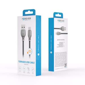 "Forever Tornado" kabelis USB - USB-C 1,0 m 3A juodas