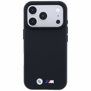BMW M Quadrille Kevlar dėklas su metaliniu logotipu ir MagSafe, skirtas iPhone 17 Pro Max / 18 Pro Max, juodas