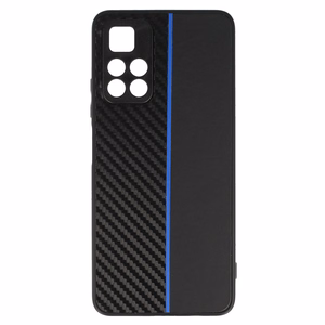 Tel Protect CARBON dėklas telefonui Xiaomi Redmi Note 11 5G/Note 11S 5G/Poco M4 Pro 5G juodas su mėlyna juostele