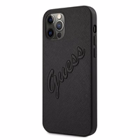 Guess Saffiano Vintage Script dėklas telefonui iPhone 12 Pro Max 6.7 juodas