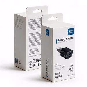 Blue Star Nano GaN VT-334 telefono įkroviklis, USB-C + USB-A, QC4.0, PD, 3 A, 45 W, juodas