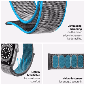 Crong Nylon Reflex Sport dirželis, skirtas Apple Watch 44 / 45 / 46 / 49 mm, juodas