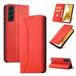 Magnetinis puošnus dėklas Samsung Galaxy S23+ su atverčiamu piniginės dangteliu ir stovu raudona