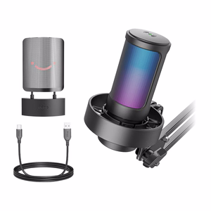 Fifine AmpliGame A8T kondensatorinis mikrofonas su svirtiniu laikikliu, juodas