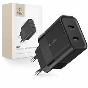 "Tech-Protect C20W" įkroviklis 2x USB-C PD 20W - juodas