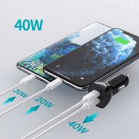 Kroviklis CHOETECH 2xUSB-C: 12-24V, 40W, QC3.0+ PD