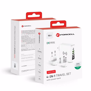 FORCELL F-ENERGY daugiafunkcis įkroviklis 15W 4in1 su USB/USB-C jungtimi, išorine baterija 8000mAh ir belaidžiu įkrovimu