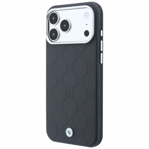 BMW Sign Deboss Quilted Metal Logo dėklas, skirtas iPhone 18 Pro / 17 Pro, suderinamas su MagSafe – tamsiai pilkas