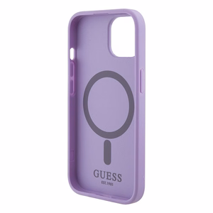 Guess Saffiano magnetinis dėklas telefonui iPhone 15 Plus - violetinis