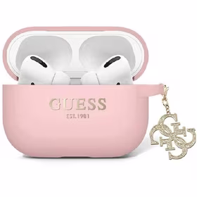 Guess GUAP2LECG4P AirPods Pro 2 (2022/2023) dėklas rožinis/rožinis Liquid Silicone Glitter Triangle Charm