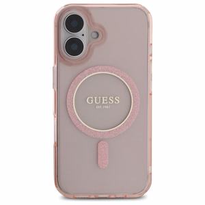 Guess GUHMP16SHFGEREP iPhone 16 6.1" rožinis/rožinis kietas dėklas IML Glitter Circle Magnetinis