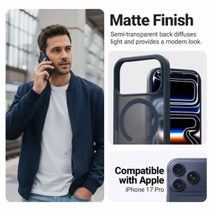 Crong Hybrid Matte Magnetic MagSafe dėklas, skirtas iPhone 17 Pro, tamsiai mėlynas