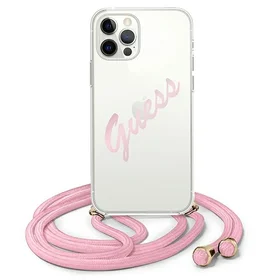 Guess Script Vintage iPhone 12 Pro Max 6.7" dėklas - rožinė