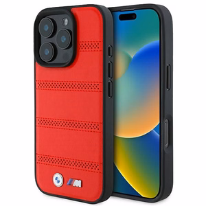 BMW M Perforuotas ir Siūlėtas Linija Magnetinis dėklas telefonui iPhone 16 Pro - raudonas