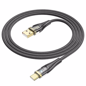 Kabelis USB A į USB C Hoco 2,4A 1,2 m U121 juodas permatomas