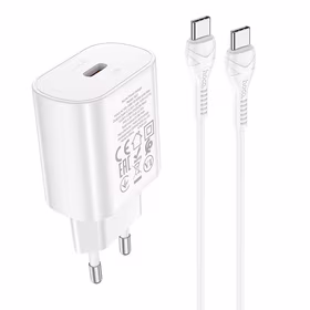 Įkroviklis Hoco N22 25W USB-C + USB-C to USB-C cable 1.0m baltas