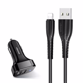 USAMS automobilio įkroviklis 2xUSB C13 2,1A Lightning juodas NTU35LC13TZ