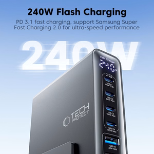 Tech-Protect DC240W-GAN 6 jungčių stalinis įkroviklis PD 240W / QC3.0 juodas