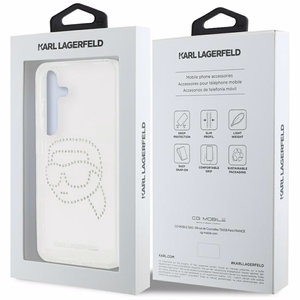 Karl Lagerfeld dėklas telefonui su kalnų krištolais Karl Head logotipu Samsung Galaxy S25 skaidrus