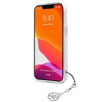 Guess GUHCP13SKB4GGR iPhone 13 mini 5.4" permatomas kietas dėklas 4G Pilkas Dirželis Žavesio