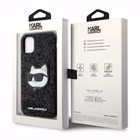 Karl Lagerfeld KLHCN61G2CPK iPhone 11 / Xr 6.1" juodas kietas dėklas Blizgučiai Choupette Emblema