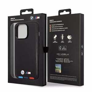 Dėklas BMW BMHMP14L22PTDK iPhone 14 Pro 6.1 "juodas / juoda Odinis Antspaudas Trispalvis Magnetinis
