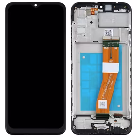 Ekranas Samsung A025G A02s 2020 su lietimui jautriu stikliuku ir rėmeliu Black originalus