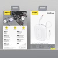 Dudao K32 22.5W 10000mAh išorinė baterija su įmontuotu USB-C / Lightning kabeliu - balta