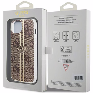 Guess IML 4G Gold Stripe dėklas telefonui iPhone 15 Plus / 14 Plus - rudas