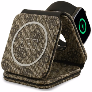 Belaidis įkroviklis 3in1 suderinamas su MagSafe 15W GUESS GUE005640 rudas