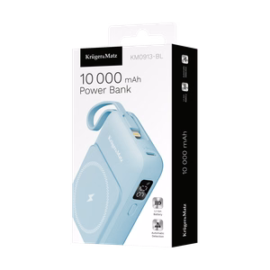 Krüger&Matz magnetinė belaidė išorinė baterija su laidu, 10000 mAh, mėlyna