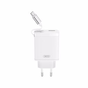 XO wall įkroviklis CE31 1x USB 1x USB-C 30W baltas with retractable USB-C laidas