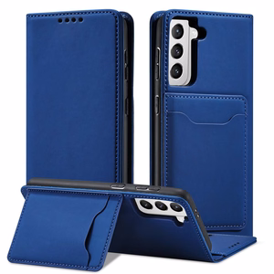 Magnetinis kortelių dėklas Samsung Galaxy S22 + (S22 Plus) piniginė kortelių laikiklis mėlynas