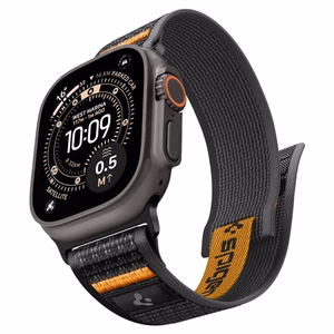 Spigen Athlex Air 2 dirželis Apple Watch 8 / 9 / 10 / 11 / SE / Ultra (44 / 45 / 46 / 49 mm) juodas / oranžinis