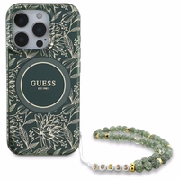 Guess IML Flowers Allover Electro With Pearl Strap MagSafe dėklas telefonui iPhone 16 Pro Max - žalias