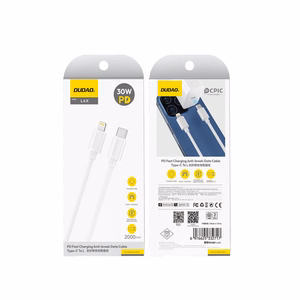 Dudao L4X USB-C–Lightning kabelis, 30 W, 2,0 m, baltas