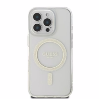 Guess GUHMP16LHFGERET iPhone 16 Pro 6.3" skaidrus kietas dėklas IML blizgus ratas Magnetinis