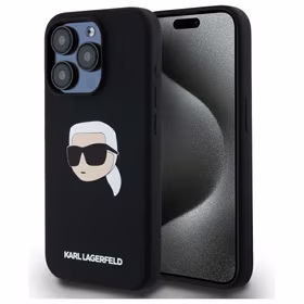 Karl Lagerfeld KLHMP15LSKHPPLK iPhone 15 Pro 6.1" juodas/juodas kietas dėklas Silikoninis Karl galvos spaudinys MagSafe