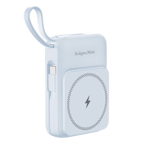 Krüger&Matz magnetinė belaidė išorinė baterija su laidu, 10000 mAh, mėlyna