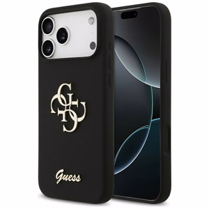 Guess Silikoninis didelis 4G užrašas dėklas iPhone 17 Pro Max - juodas