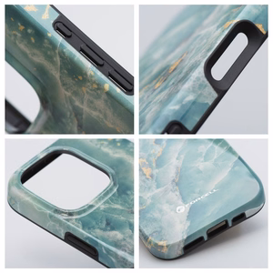 FORCELL F-PROTECT Mirage, karinio lygio dėklas su MagSafe, suderinamas su IPHONE 15 PRO MAX žalias marmuras