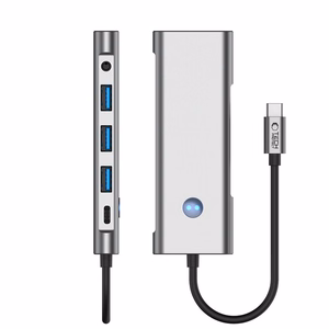 Tech-Protect HB04 HUB adapteris 9in1 USB-C + USB2.0 + USB3.0 + HDMI 4K 60Hz + SD / TF + PD100W + AV3.5 - pilkas