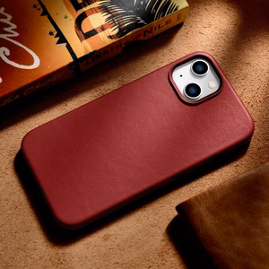 iCarer Dėklas Odinis viršelis pagamintas iš natūralios odos iPhone 14 Plus raudonas (suderinamas su MagSafe)
