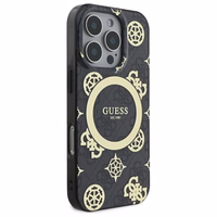 Guess IML Peony On 4G Background Magnetinis dėklas iPhone 16 Pro - juodas