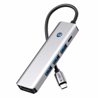 Tech-Protect HB01 HUB adapteris 5in1 USB-C + USB3.0 + HDMI 4K 60Hz + PD100W - pilkas