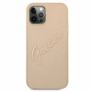 Guess GUHCP12MRSAVSLG iPhone 12/12 Pro 6.1 auksinis kietasis dėklas Saffiano Vintage Script